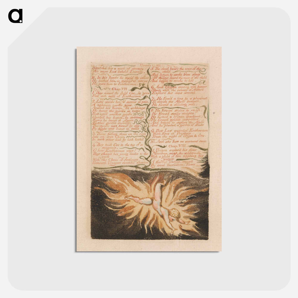 アートポストカード-The First Book of Urizen, Plate 22, "Stretch'd for a Work of Eternity...." - ウィリアム ブレイク Postcard.