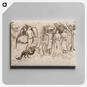 アートパネル-Angel, Peacock, and Three Tahitians - ポール ゴーギャン Canvas.