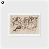 アートポストカード-Angel, Peacock, and Three Tahitians - ポール ゴーギャン Postcard.