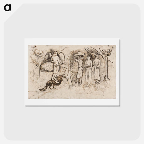 アートポストカード-Angel, Peacock, and Three Tahitians - ポール ゴーギャン Postcard.