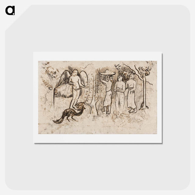 アートポストカード-Angel, Peacock, and Three Tahitians - ポール ゴーギャン Postcard.