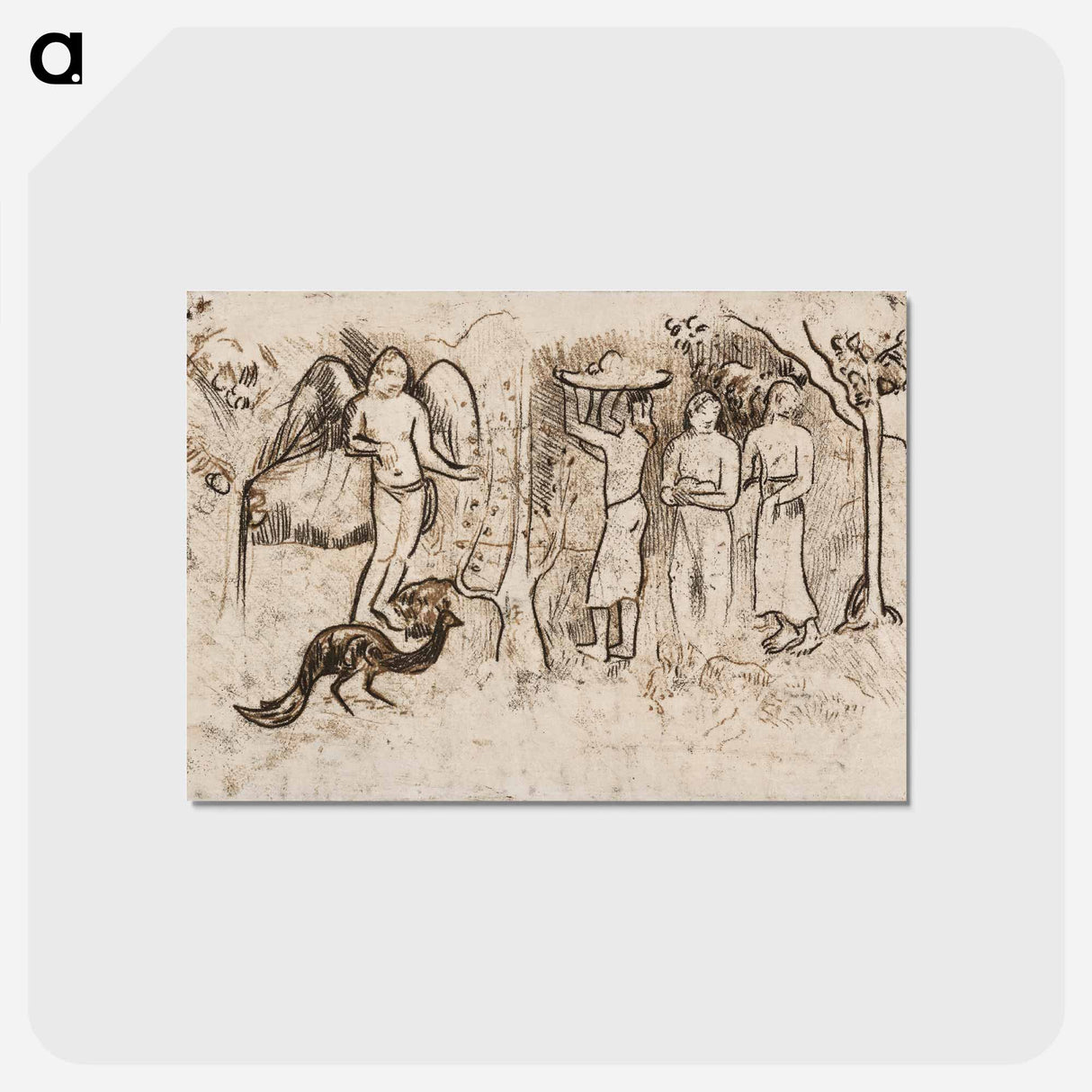 アートポストカード-Angel, Peacock, and Three Tahitians - ポール ゴーギャン Postcard.