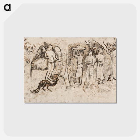アートポストカード-Angel, Peacock, and Three Tahitians - ポール ゴーギャン Postcard.