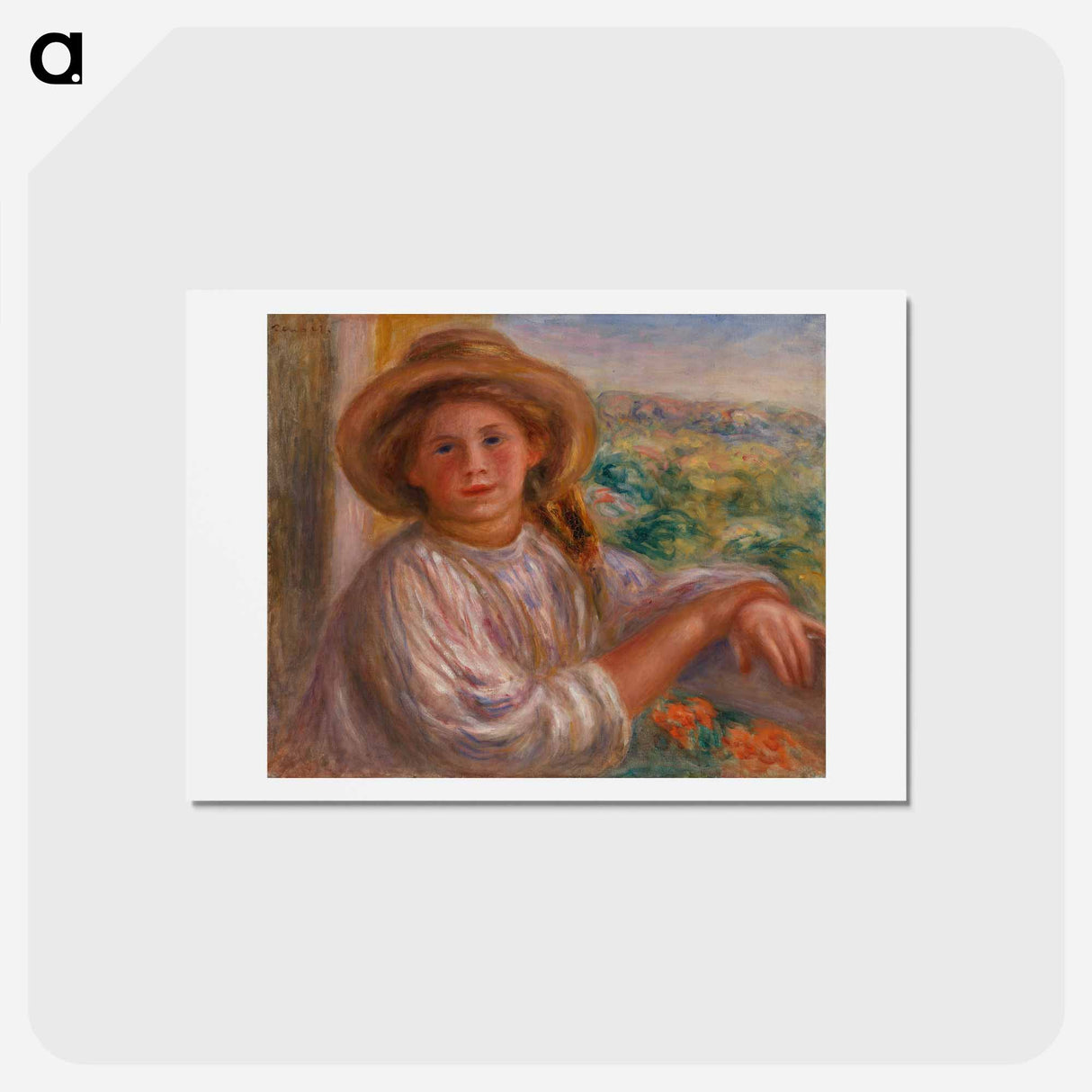 アートポストカード-Girl on a Balcony, Cagnes - ピエール オーギュスト ルノワール Postcard.