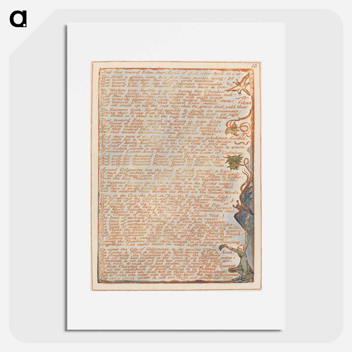 アートポスター-Jerusalem, Plate 13, "And that toward Eden...." - ウィリアム ブレイク Poster.