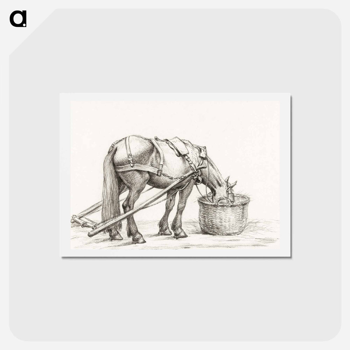 アートポストカード-Horse eating from a basket - ジャン ベルナール Postcard.