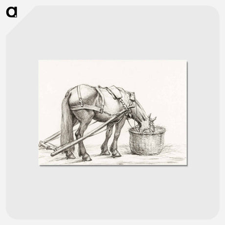 アートポストカード-Horse eating from a basket - ジャン ベルナール Postcard.