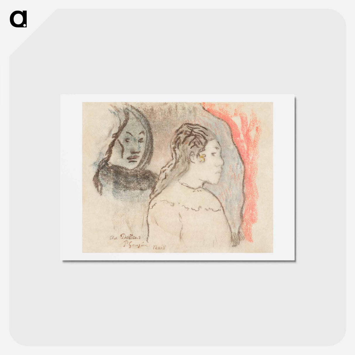 アートポストカード-Study of Tahitian Heads - ポール ゴーギャン Postcard.