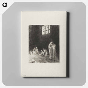 アートパネル-In the Shadow Are People, Weeping and Praying, Surrounded by Others Who Are Exhorting Them - オディロン ルドン Canvas.