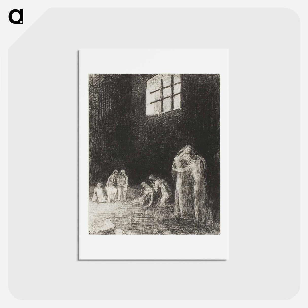 アートポストカード-In the Shadow Are People, Weeping and Praying, Surrounded by Others Who Are Exhorting Them - オディロン ルドン Postcard.