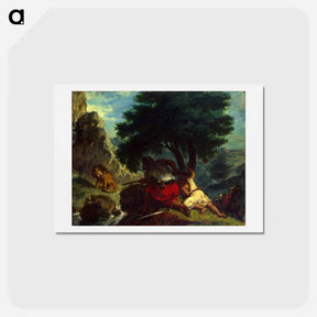 アートポストカード-Lion Hunt in Morocco - ウジェーヌ ドラクロワ Postcard.