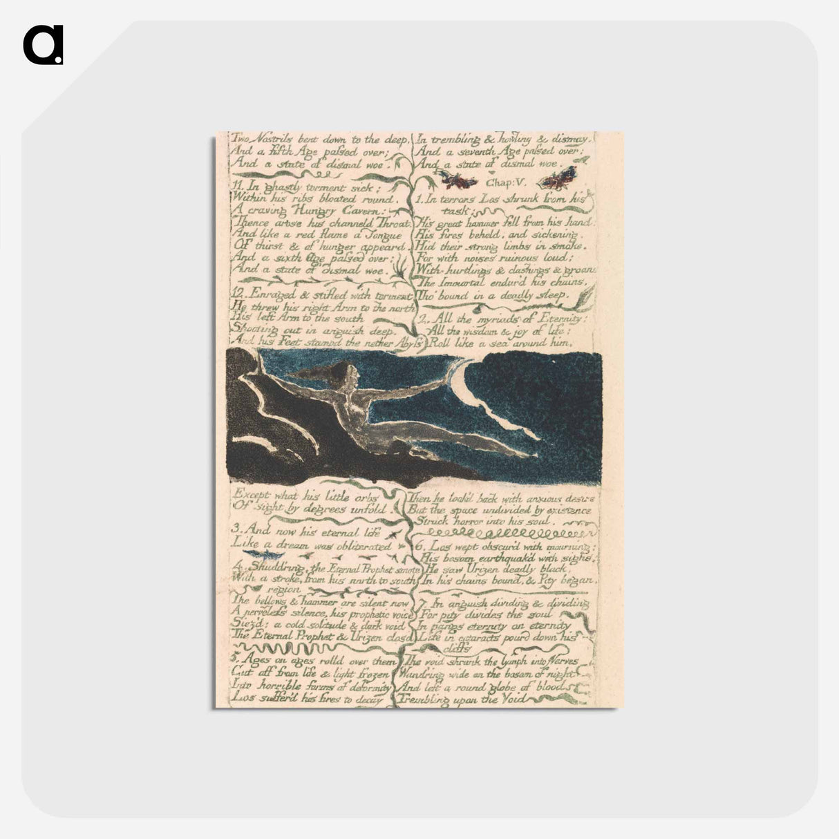 アートポストカード-The First Book of Urizen, Plate 11, "Two nostrils bent down to the deep . . . ." - ウィリアム ブレイク Postcard.