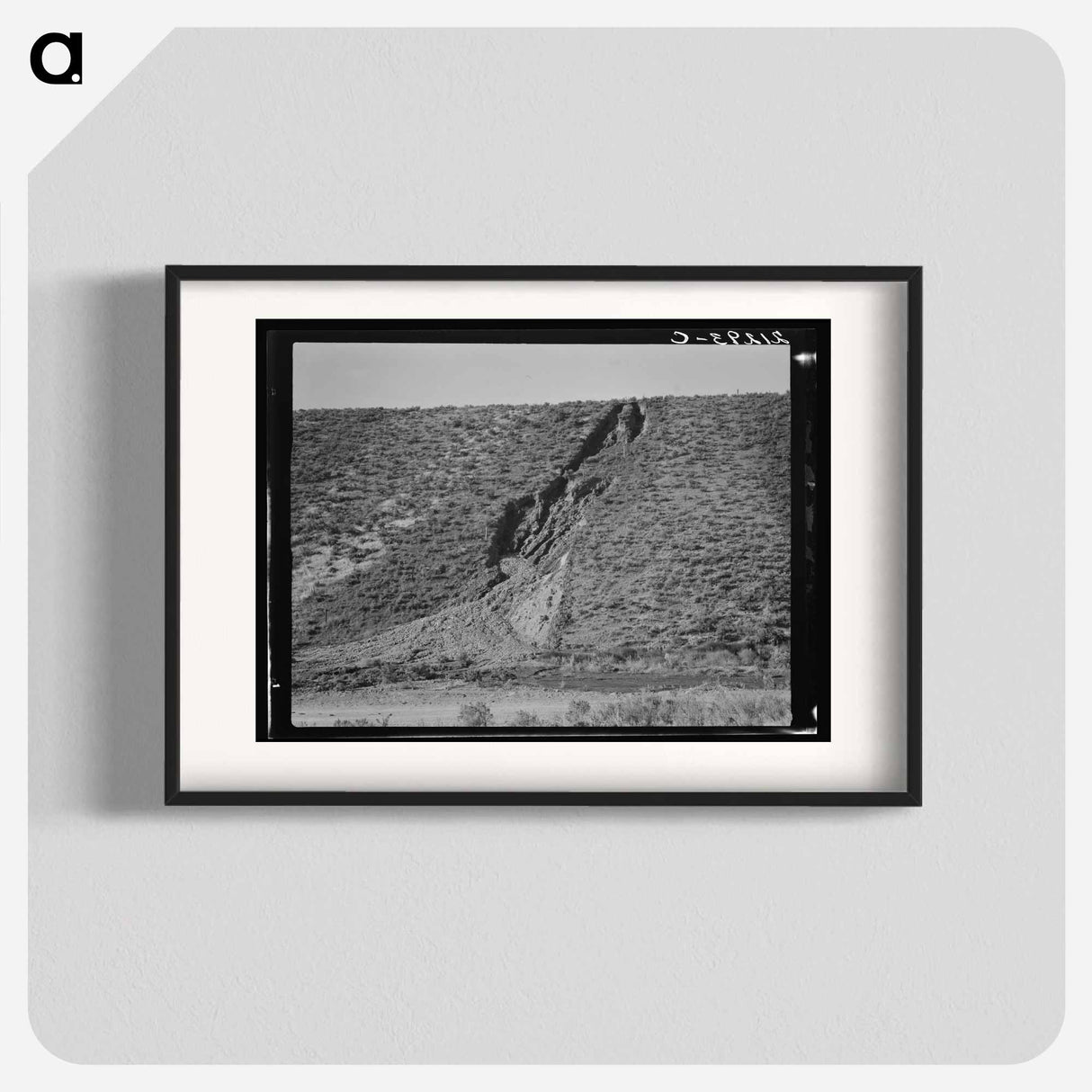 Water seepage from newly irrigated land on top of bench, eroding sides. A problem for the Reclamation Service, Dead Ox Flat, Malheur County, Oregon. - Dorothea Lange Poster.