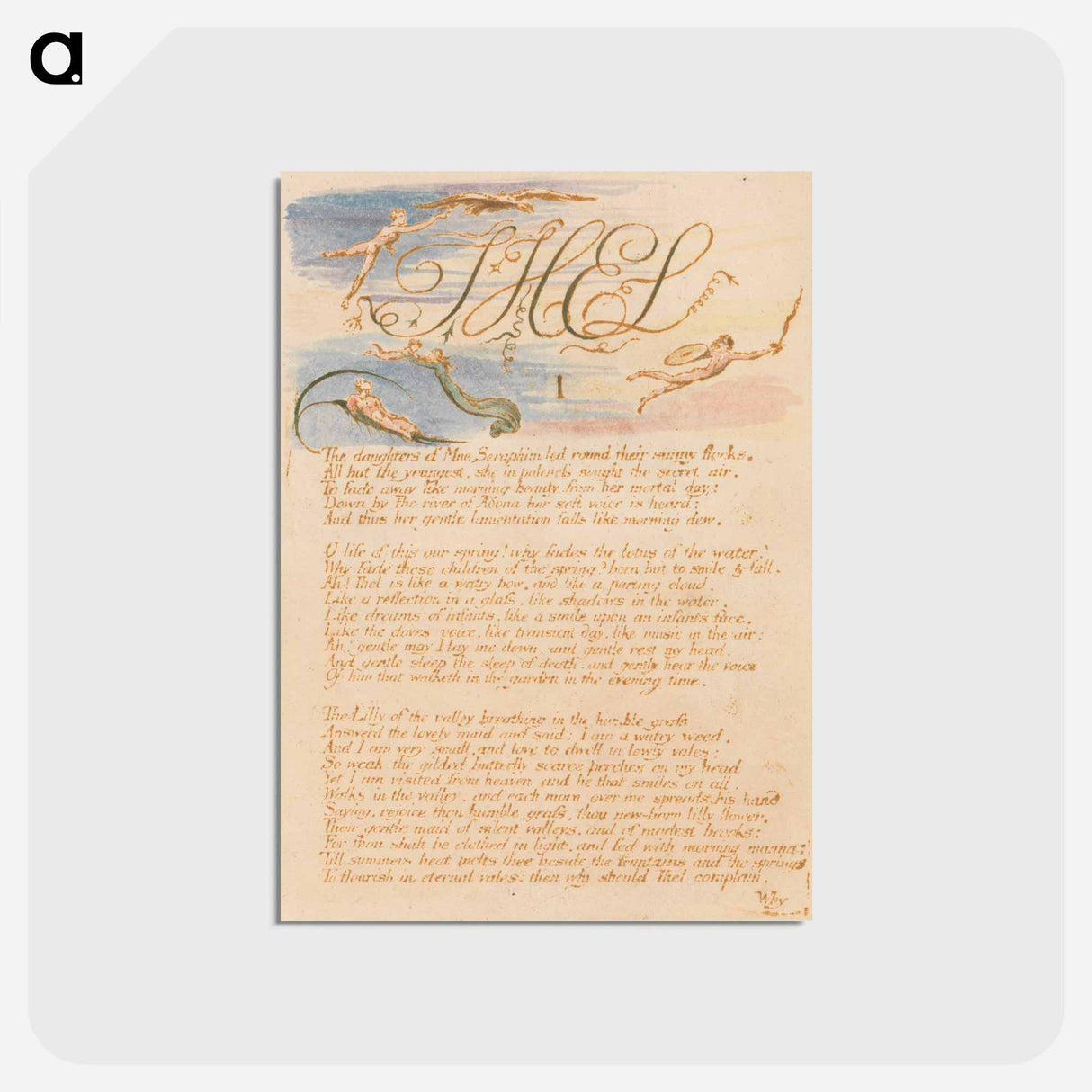 アートポストカード-The Book of Thel, Plate 3, "Thel / I / The daughters of Mne Seraphim" - ウィリアム ブレイク Postcard.