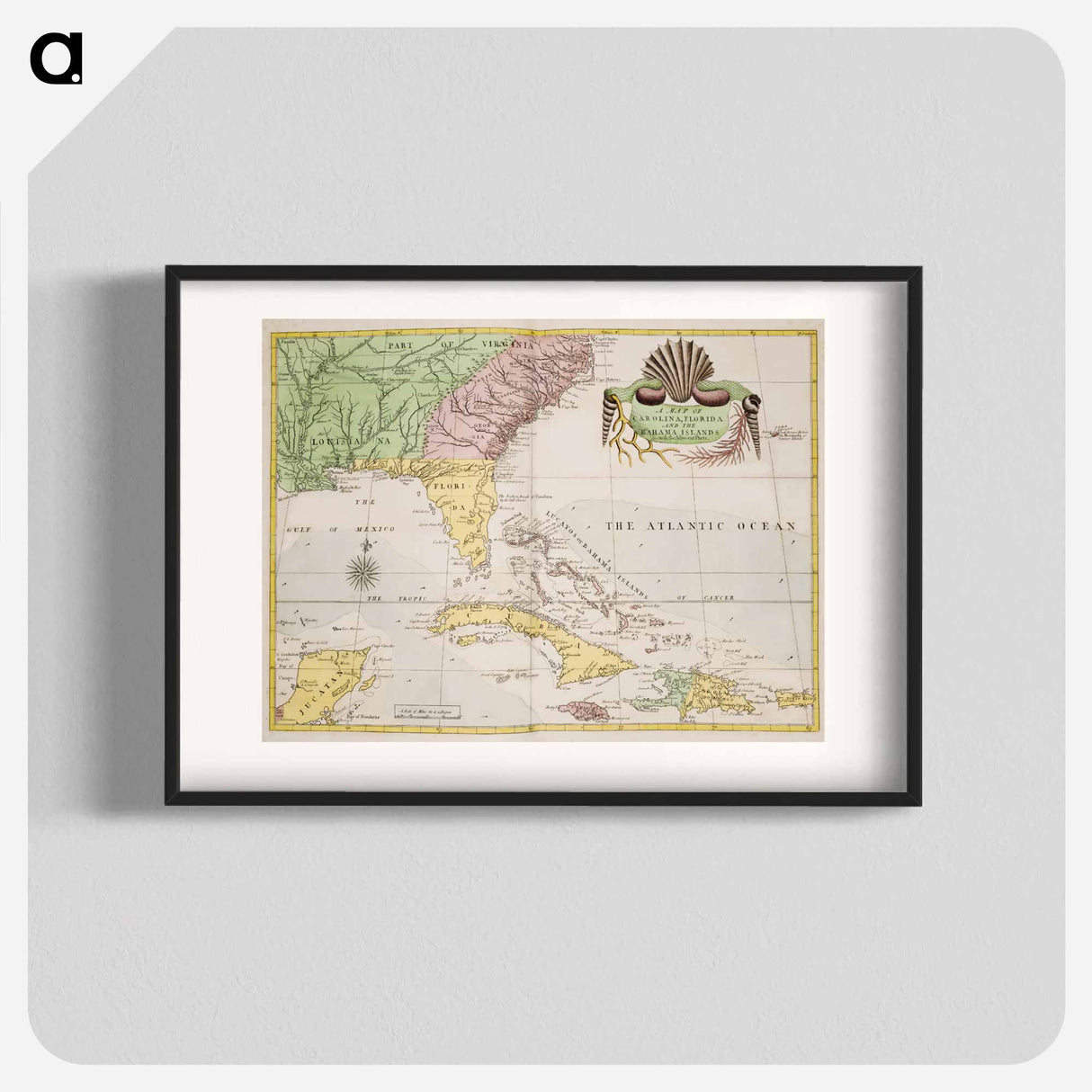 A map of Carolina, Florida and the Bahama Islands - アンティーク地図 Poster.
