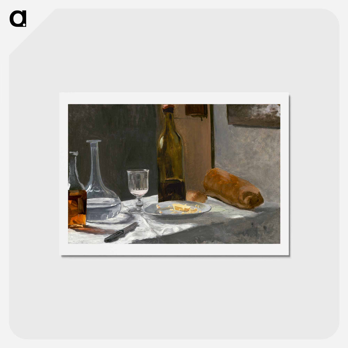 Still Life with Bottle, Carafe, Bread, and Wine - クロード モネ Postcard.