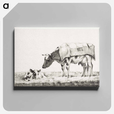 アートパネル-Standing cow with lying calf - ジャン ベルナール Canvas.