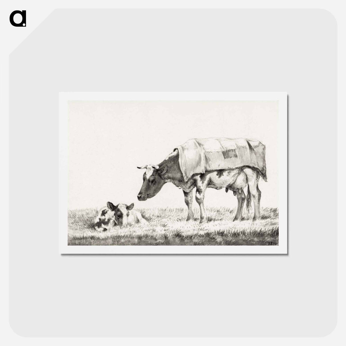 アートポストカード-Standing cow with lying calf - ジャン ベルナール Postcard.