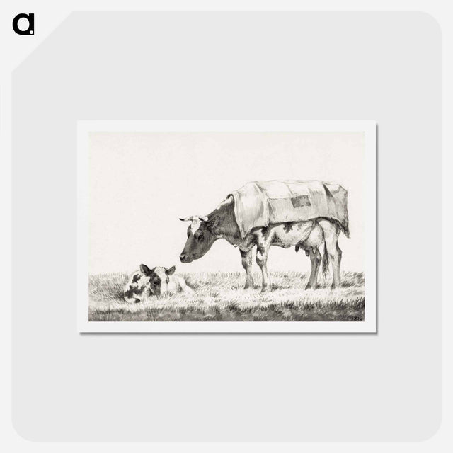 アートポストカード-Standing cow with lying calf - ジャン ベルナール Postcard.