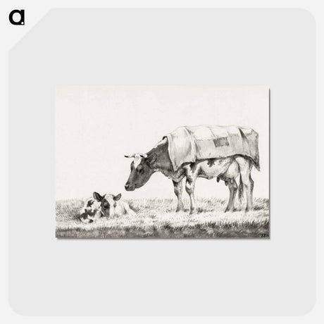 アートポストカード-Standing cow with lying calf - ジャン ベルナール Postcard.