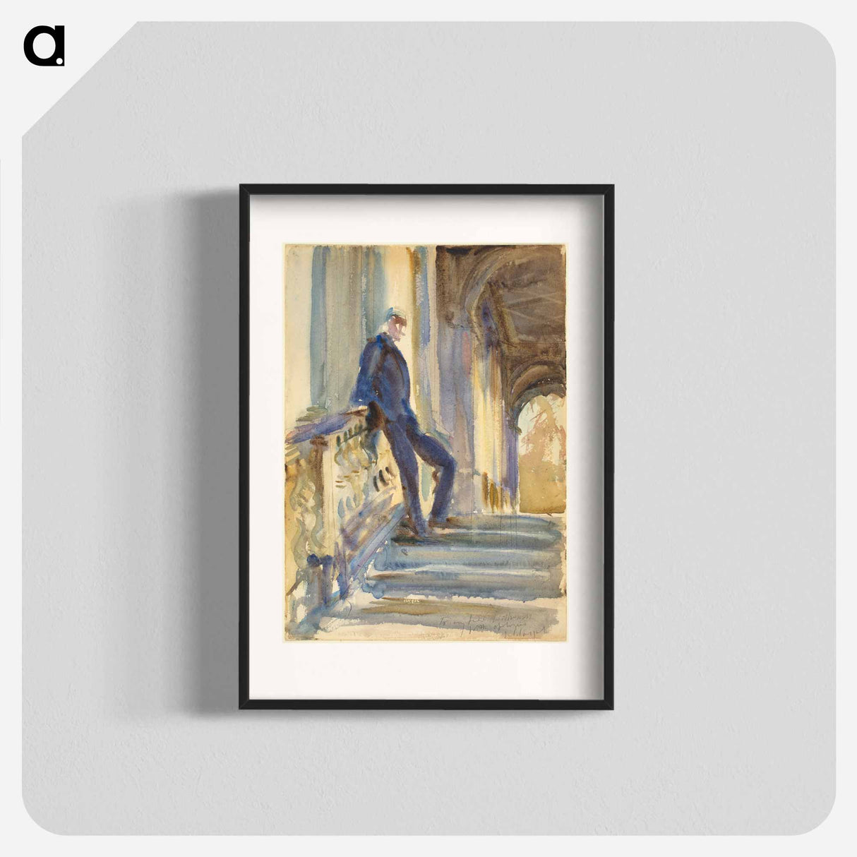 Sir Neville Wilkinson on the Steps of the Palladian Bridge at Wilton House by John Singer Sargent - ジョン シンガー サージェント Poster.