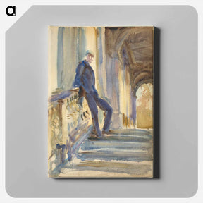アートパネル-Sir Neville Wilkinson on the Steps of the Palladian Bridge at Wilton House by John Singer Sargent - ジョン シンガー サージェント Canvas.