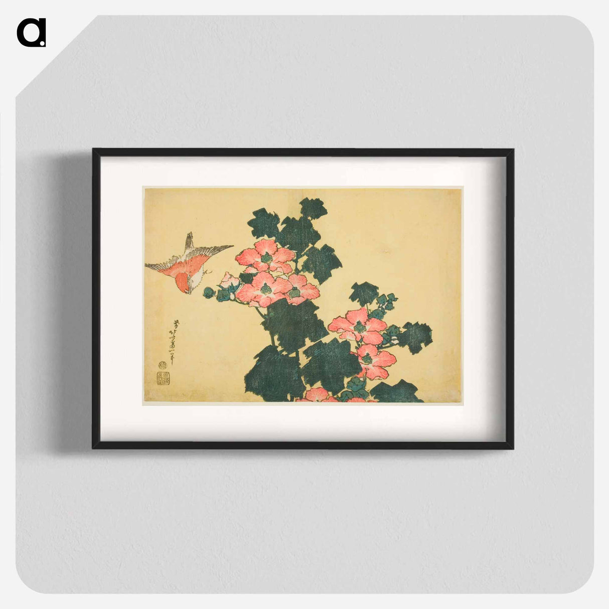 Hokusai's Hibiscus and Sparrow - 葛飾 北斎 Poster.