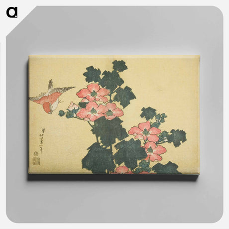 アートパネル-Hokusai's Hibiscus and Sparrow - 葛飾 北斎 Canvas.