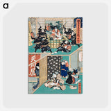 アートポストカード-Act X: Gihei, Proving His Loyalty, Defies the Rōnin to Move Him; Gihei Writing a Letter of Divorce before His Father-in-Law
 - 歌川 国貞 Postcard.