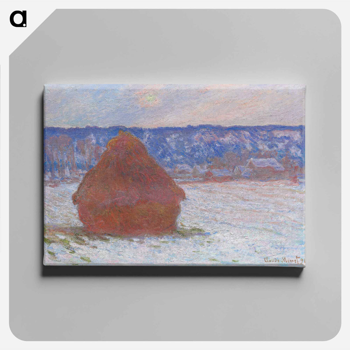 Stack of Wheat, Snow Effect, Overcast Day - Claude Monet Canvas.