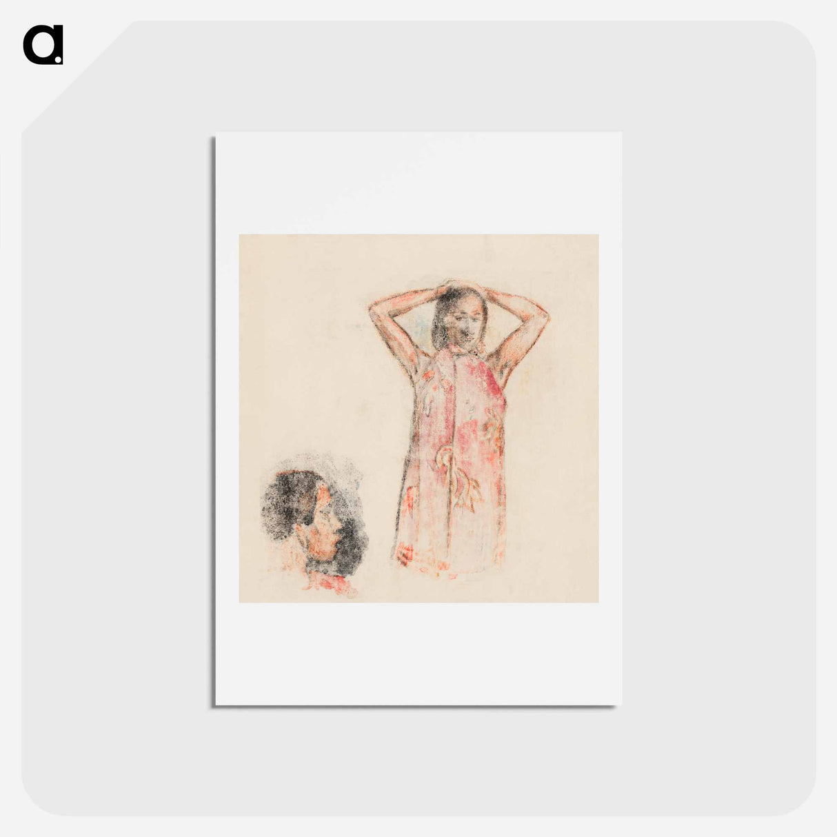 アートポストカード-Tahitian Girl in Pink Pareu - ポール ゴーギャン Postcard.