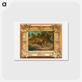 アートポストカード-Lion and alligator - ウジェーヌ ドラクロワ Postcard.