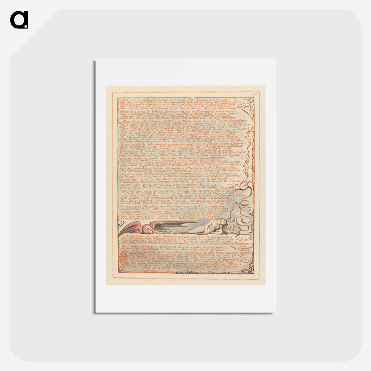 アートポストカード-Jerusalem, Plate 71, "And above Albions Land...." - ウィリアム ブレイク Postcard.