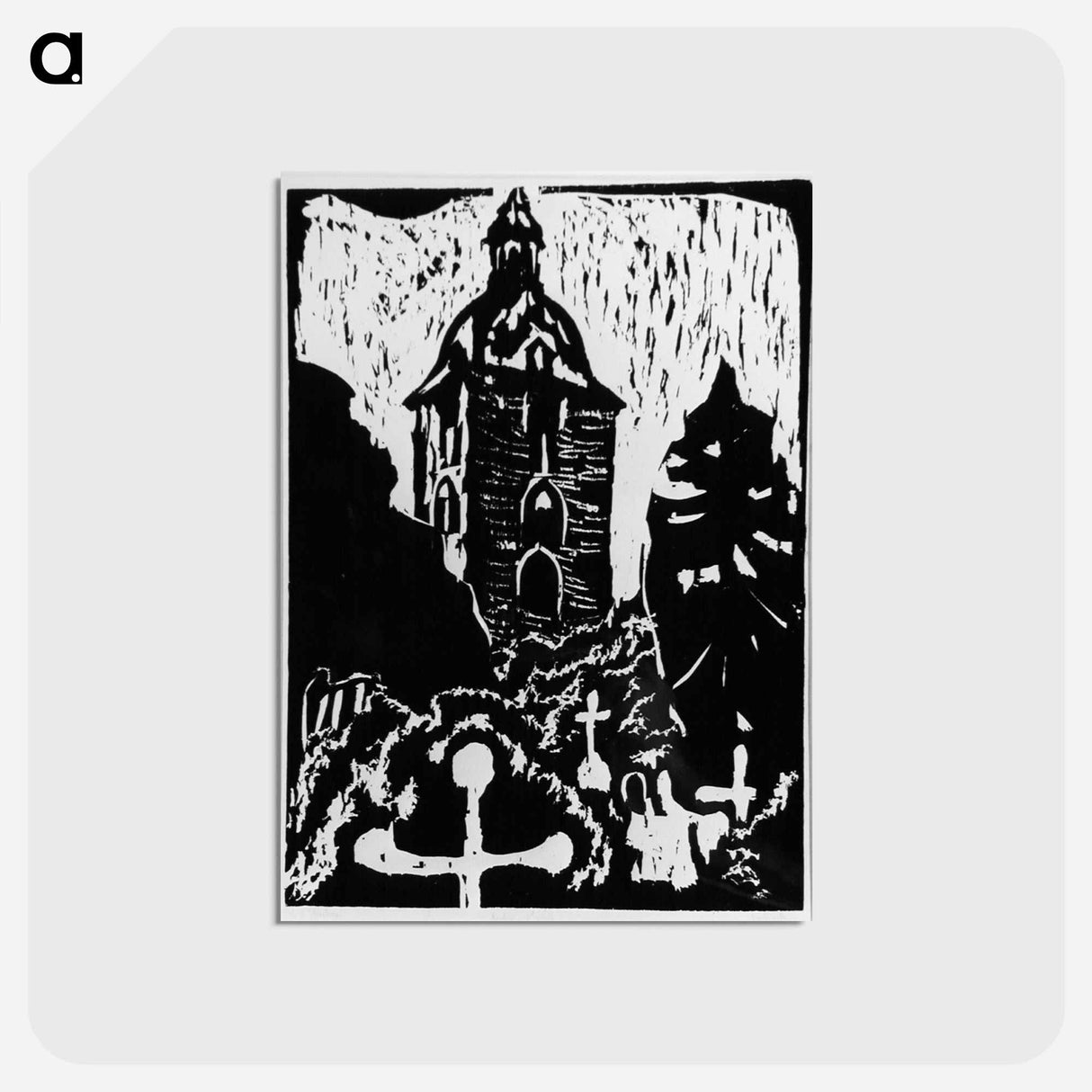 アートポストカード-Churchyard and Church, Fortress at Fehmarn - エルンスト ルートヴィヒ キルヒナー Postcard.