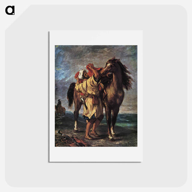 アートポストカード-A Moroccan Saddling a Horse - ウジェーヌ ドラクロワ Postcard.