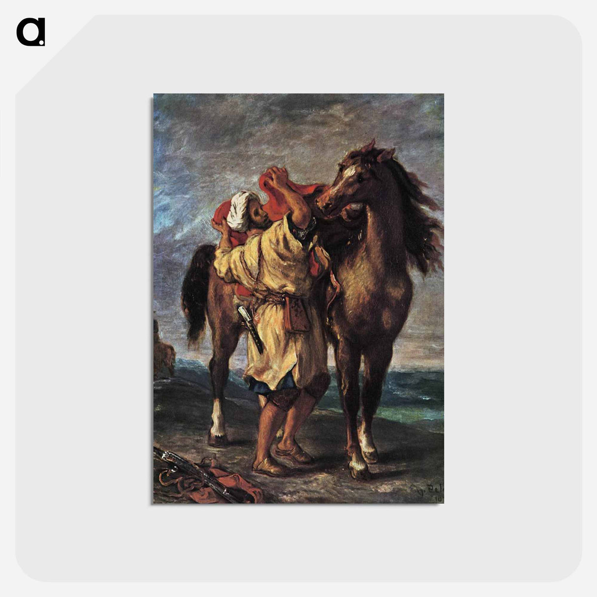 アートポストカード-A Moroccan Saddling a Horse - ウジェーヌ ドラクロワ Postcard.