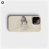 Meisje, zittend aan een tafel met het hoofd gebogen boven een open boek by Julie de Graag - ユリー デ フラーハ Phone Case.
