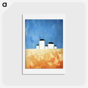 アートポストカード-Landscape with Five Houses - カジミール マレーヴィチ Postcard.