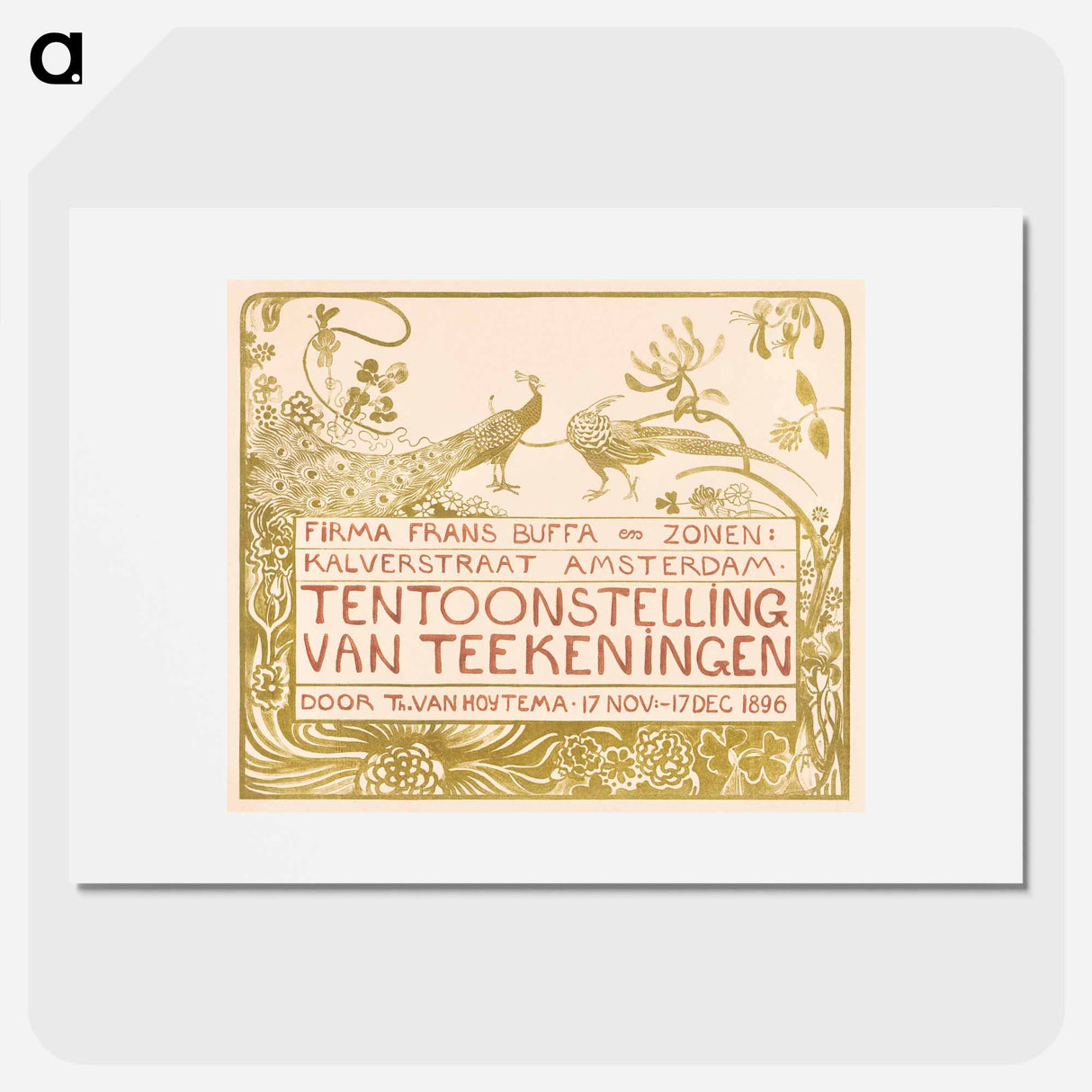 Tentoonstellingsaffiche met een pauw en een fazant voor een tentoonstelling van Theo van Hoytema bij Firma Frans Buffa en Zonen te Amsterdam - テオ ヴァン ホイテマ Poster.