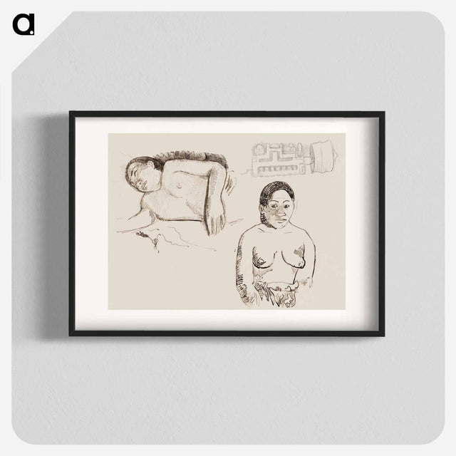 アートポスター-Two Tahitian Women and a Marquesan Earplug - ポール ゴーギャン Poster.