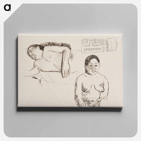 アートパネル-Two Tahitian Women and a Marquesan Earplug - ポール ゴーギャン Canvas.