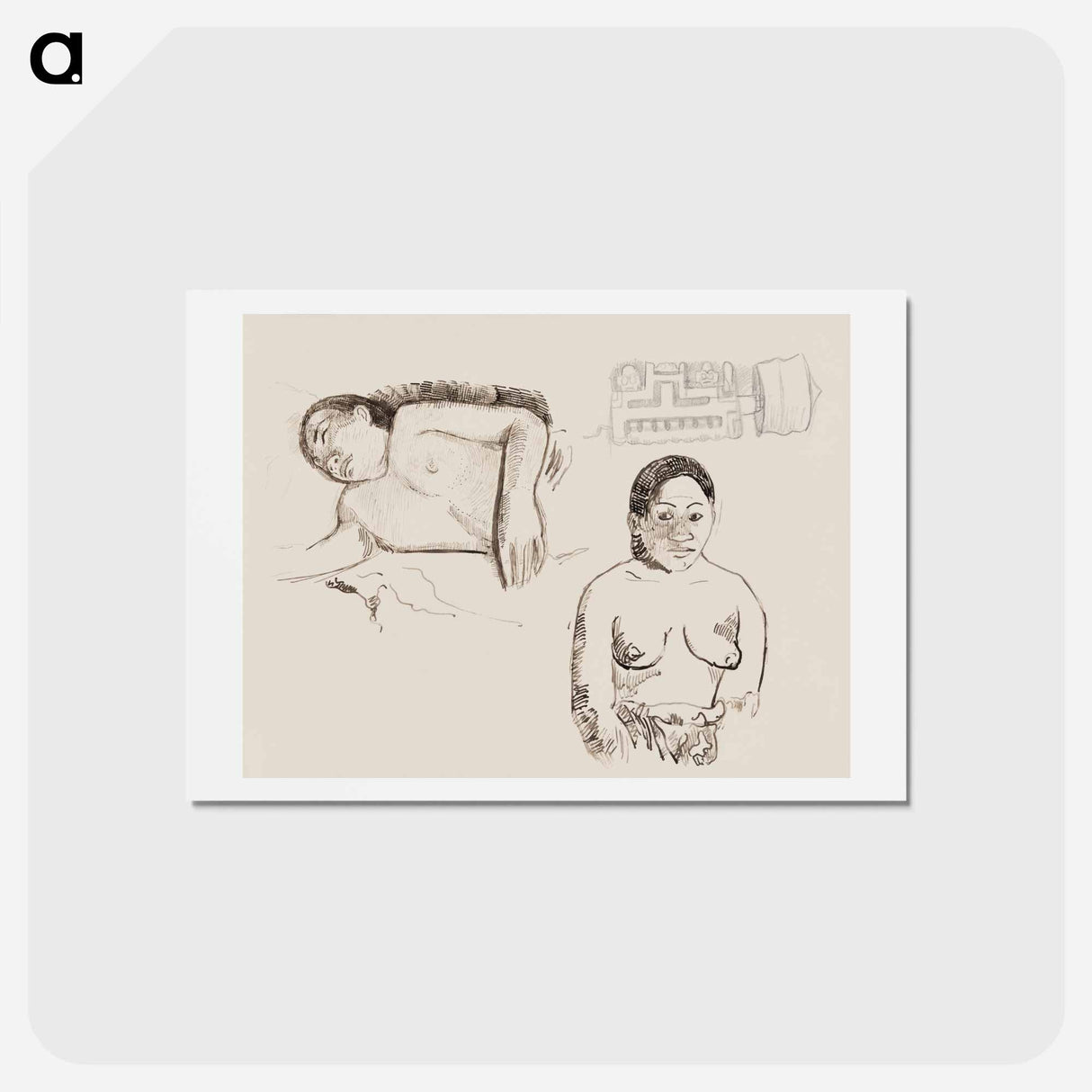 アートポストカード-Two Tahitian Women and a Marquesan Earplug - ポール ゴーギャン Postcard.