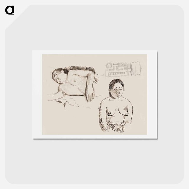 アートポストカード-Two Tahitian Women and a Marquesan Earplug - ポール ゴーギャン Postcard.