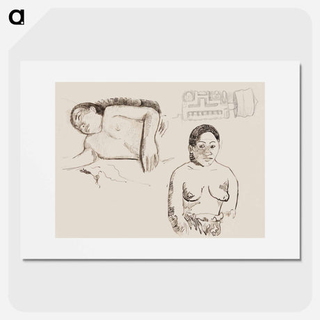 アートポスター-Two Tahitian Women and a Marquesan Earplug - ポール ゴーギャン Poster.