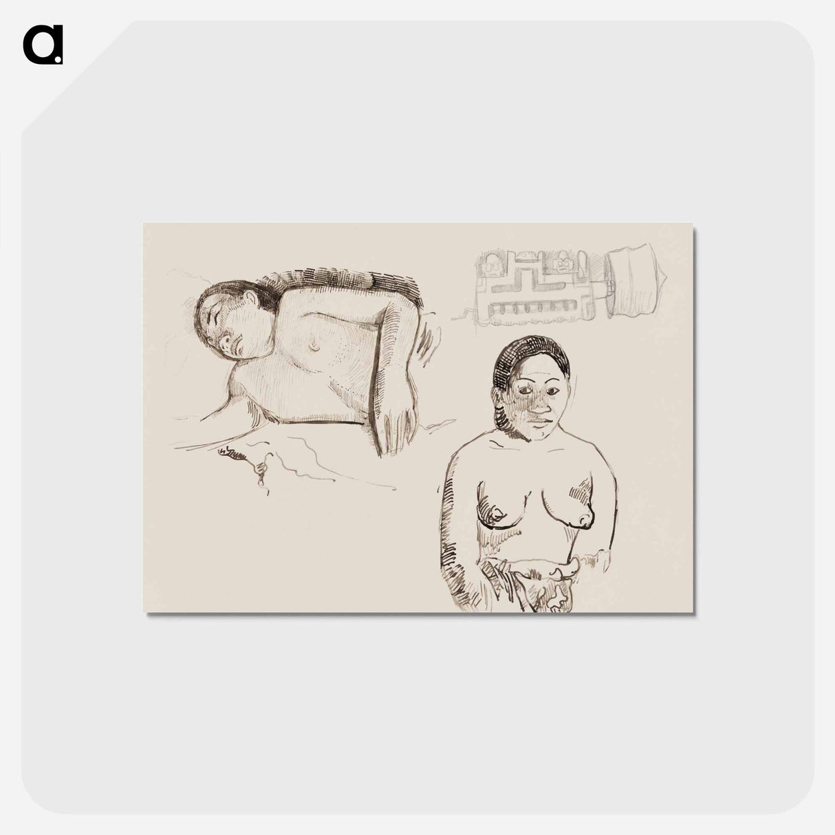 アートポストカード-Two Tahitian Women and a Marquesan Earplug - ポール ゴーギャン Postcard.