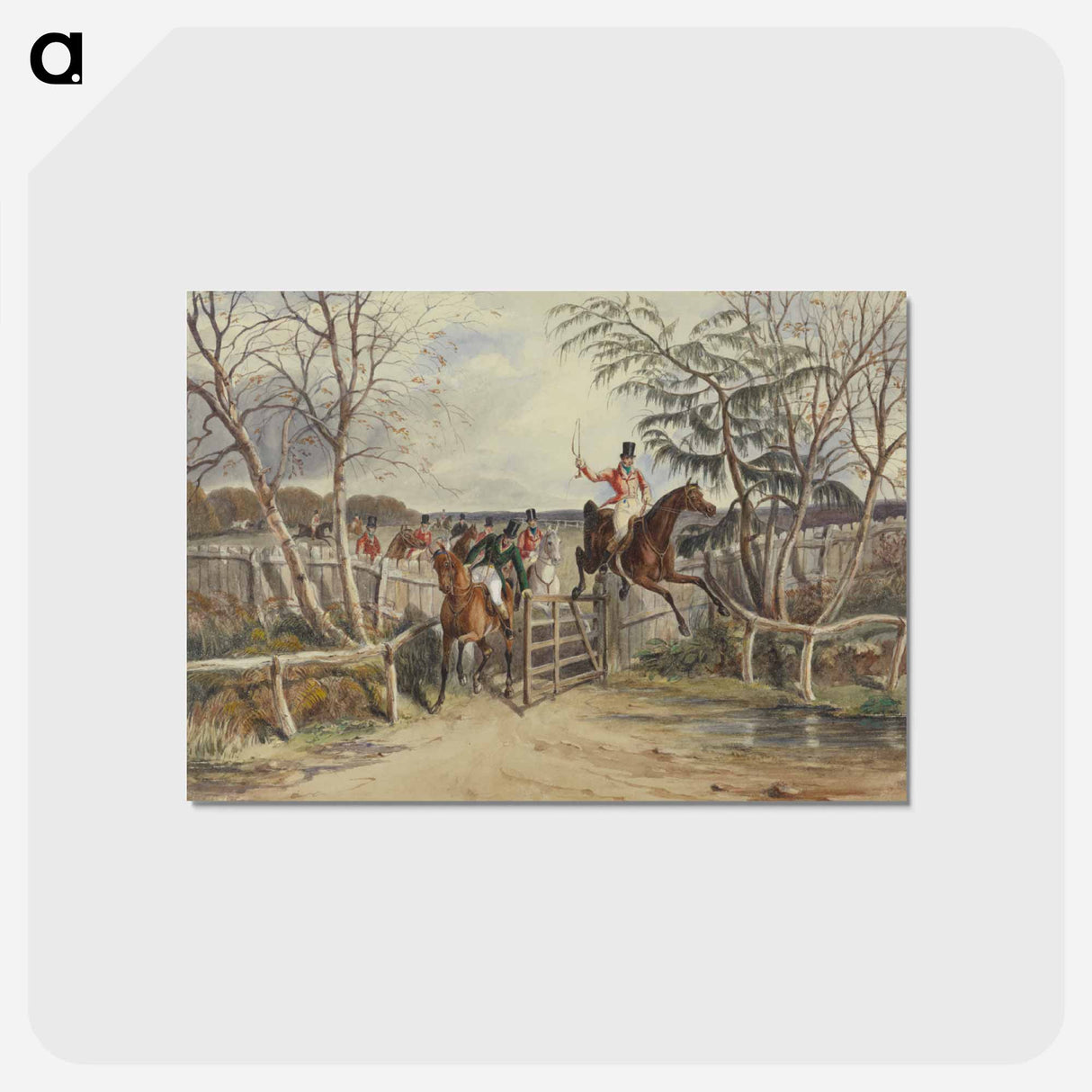 アートポストカード-Foxhunting at Melton Mowbray: Taking the Gate at the Hinge Post While Snob Walks Thro'
 - イェール大学アートギャラリー Postcard.