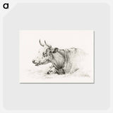 アートポストカード-Lying cow - ジャン ベルナール Postcard.
