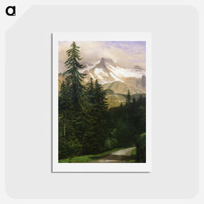 アートポストカード-Landscape with Snow Capped Mountains - アルバート ビアスタット Postcard.