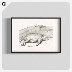 アートポスター-Lying pig, in the corner of a loft - ジャン ベルナール Poster.