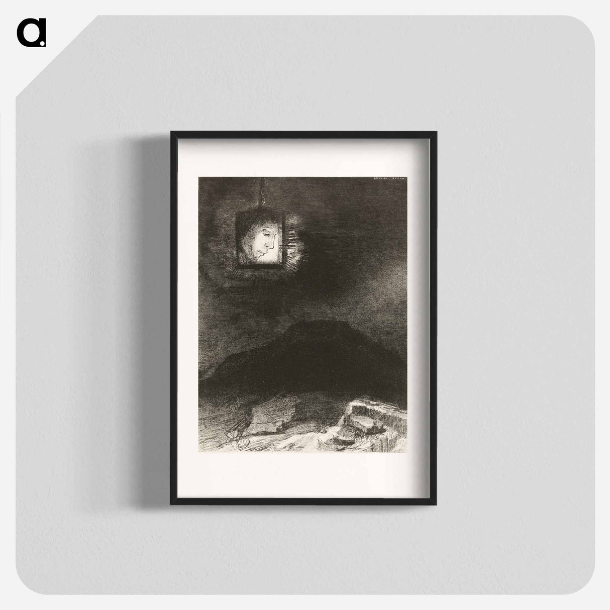 Precarious Glimmering, a Head Suspended from Infinity - オディロン ルドン Poster.